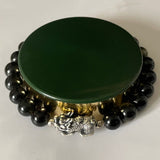Bracelet en Perle d’Obsidienne Noir Dorée avec Feng Shui Pixiu en Argent plaqué OR– Invitation divine à la Prospérité et à la Protection