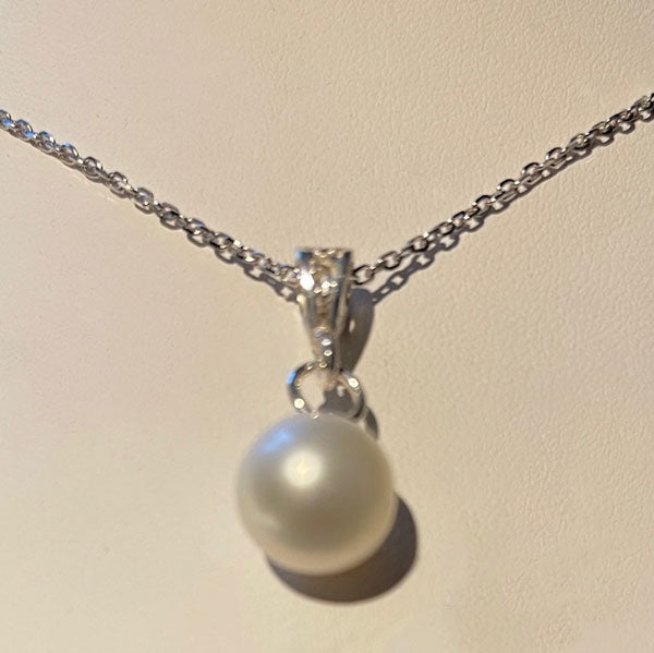 Mignon pendentif avec collier en Argent 925 avec Perle ronde d'Eau Douce
