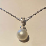 Mignon pendentif avec collier en Argent 925 avec Perle ronde d'Eau Douce